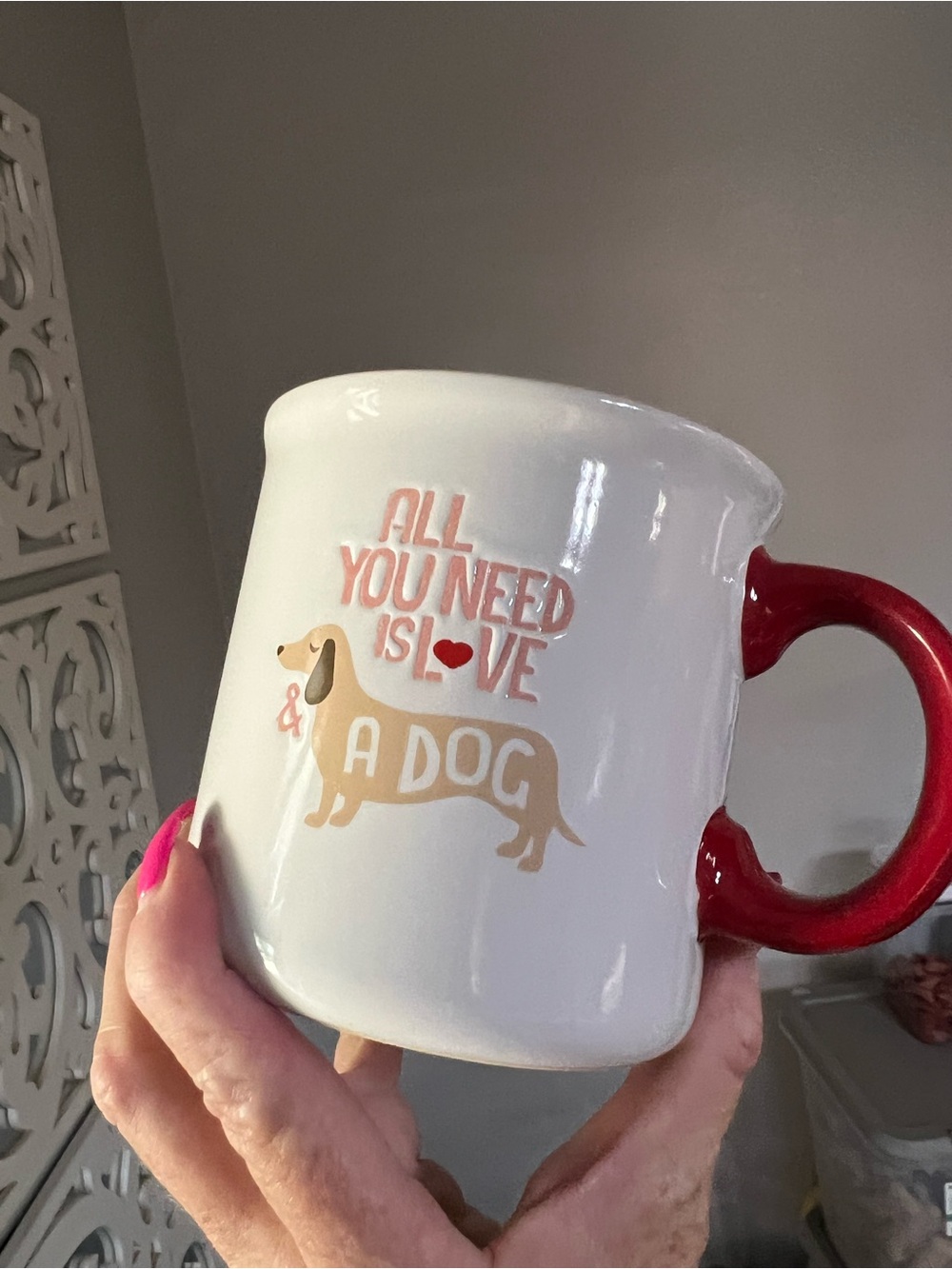 Mug All you need is Love & Dog dachshund weenie doxie print hearts by Novogratz